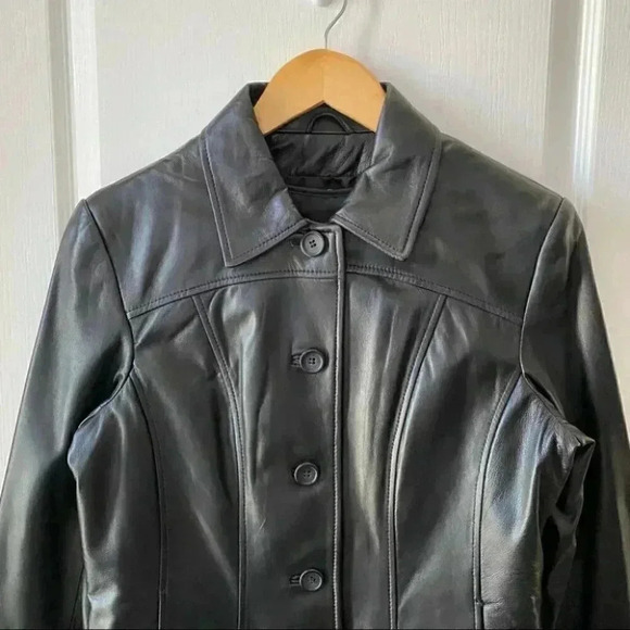 Danier Black Leather Jacket Blazer Button Front  Insulated Removable Liner Small - Picture 4 of 16
